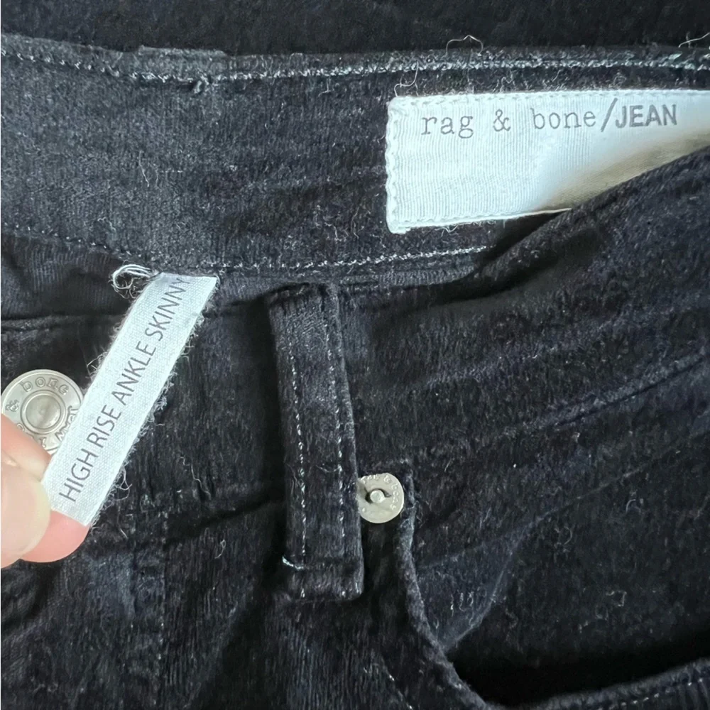 Rag & Bone Nina High Rise Ankle Skinny Black Velvet Pants Size 26